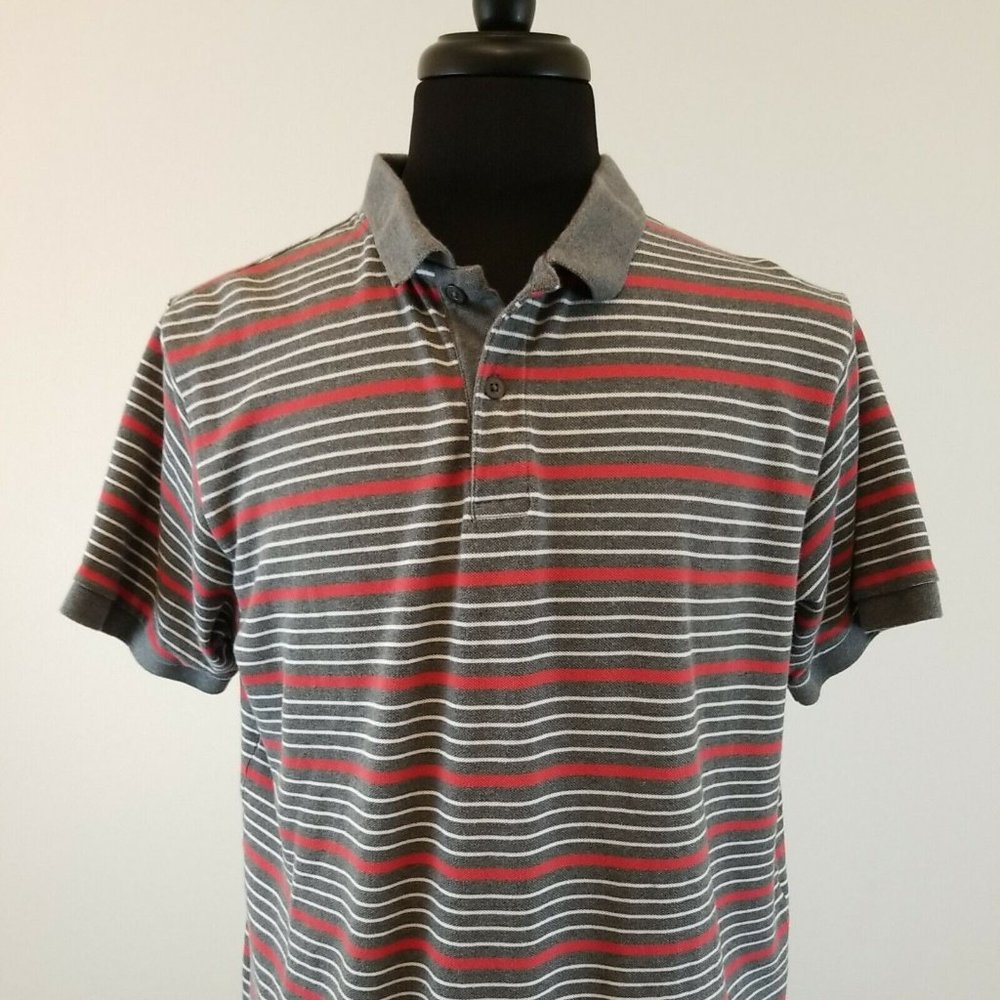 Great Northwest Short Sleeve Casual Polo Shirt Mens Large Grey Red Stripe Sport - Picture 2 of 11